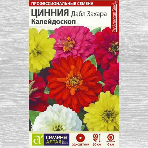 Цинния Дабл Захара Калейдоскоп, смесь окрасок