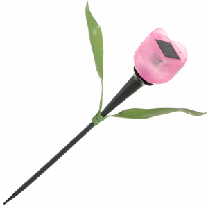 Фонарь садовый Uniel, USL-C-451/PT305 PINK TULIP, на солнечной батарее, грунтовый, пластик, 30.5 см, белый свет, розовый