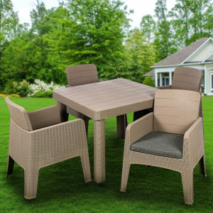Мебель садовая Green Days, кофе с молоком, стол, 90х90х76 см, 4 кресла, подушка, 150 кг, 250+008-lght coff