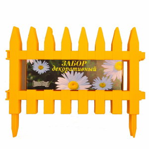 Забор декоративный пластмасса, Palisad, Частокол №1, 28х300 см, желтый, ЗД01