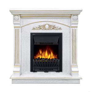 Электрокамин с классическим очагом 2D Electrolux EFP/P-1020LS с порталом Firelight Barocco Classic белый дуб с золотой патиной