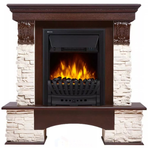 Электрокамин с классическим очагом 2D Electrolux EFP/P-1020LS с порталом Firelight Pietra Classic камень белый, темный дуб