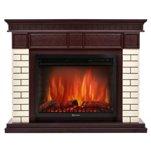 Электрокамин с широким очагом 2D Electrolux EFP/P-2520LS с порталом Firelight Bricks 25U (угловой) камень бежевый, шпон темный дуб