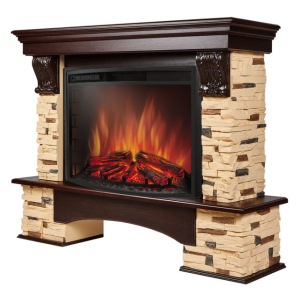 Электрокамин с широким очагом 3D Electrolux EFP/P-2620RLS с порталом Firelight Pietra 26/30S камень сланец натуральный, шпон темный дуб