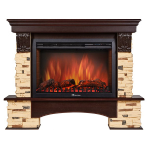 Электрокамин с широким очагом 3D Electrolux EFP/P-3020LS с порталом Firelight Pietra 26/30S камень сланец натуральный, шпон темный дуб