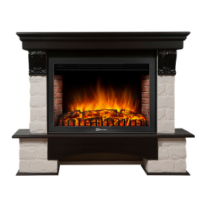 Электрокамин с широким очагом 2D Electrolux EFP/P-3020LS с порталом Firelight Forte 30U (угловой) камень белый, шпон венге