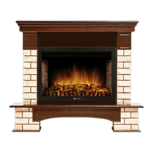 Электрокамин с широким очагом 2D Electrolux EFP/P-2720RLS с порталом Firelight Forte Wood 25 U (угловой) камень коричневый, шпон темный дуб