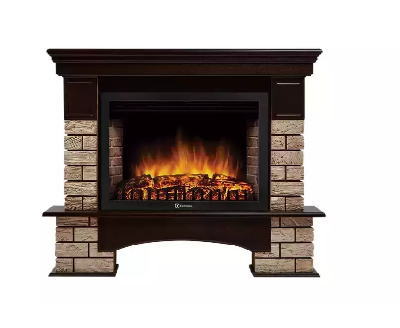 Электрокамин с широким очагом 2D Electrolux EFP/P-3320RLS с порталом Firelight Forte Wood 30 (угловой) камень коричневый, шпон темный дуб