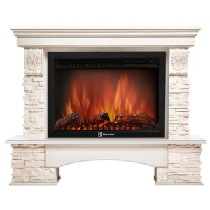 Электрокамин с широким очагом 2D Electrolux EFP/P-3020LS с порталом Firelight Pietra 30U (угловой) камень белый, шпон белёный дуб