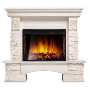 Электрокамин с широким очагом 2D Electrolux EFP/P-3320RLS с порталом Firelight Pietra 30U (угловой) камень белый, шпон белёный дуб