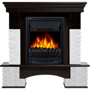 Электрокамин с классическим очагом 2D Electrolux EFP/P-1020LS с порталом Firelight Pietra Nuovo Classic камень сланец белый, шпон темный дуб