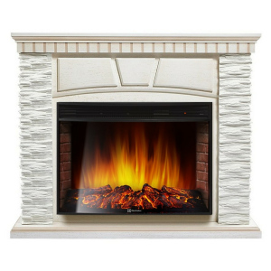 Электрокамин с широким очагом 2D Electrolux EFP/P-3320RLS с порталом Firelight Porto 30 U (угловой) сланец белый/ белёный дуб