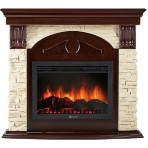 Электрокамин с широким очагом 2D Electrolux EFP/P-2520LS с порталом Firelight Torre 25 U камень слоновая кость, темный дуб