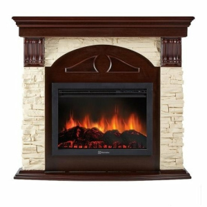 Электрокамин с широким очагом 2D Electrolux EFP/P-3020LS с порталом Firelight Torre 30 U камень слоновая кость, темный дуб