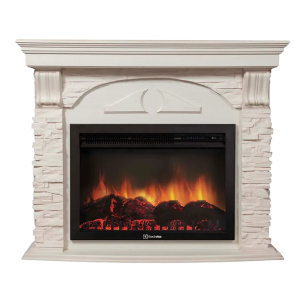 Электрокамин с широким очагом 2D Electrolux EFP/P-3020LS с порталом Firelight Torre 30U (угловой) камень белый, шпон белёный дуб