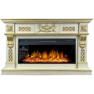 Линейный электрокамин  Royal Flame Corsica (cлоновая кость с патиной) с очагом Vision 42 LOG LED