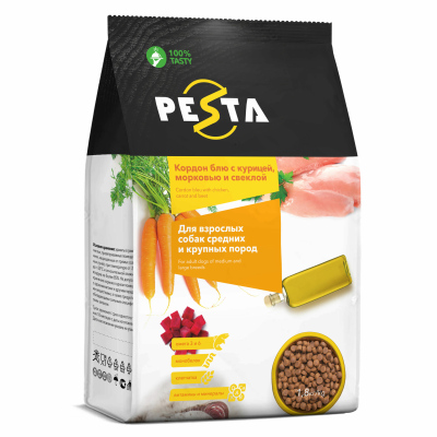 Pesta сухой корм Кордон блю с курицей, морковью и свеклой для взр. собак средних и крупных пород (Курица, морковь и свекла, 1,8 кг.)