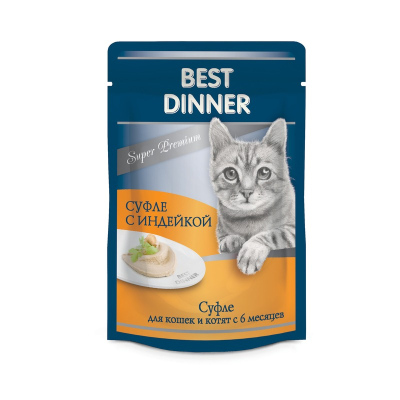 Best Dinner Мясные деликатесы влажный корм для кошек, суфле с индейкой, в паучах 85 г