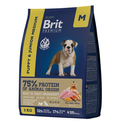 Brit Premium Dog Puppy and Junior Medium полнорационный сухой корм для щенков средних пород, с курицей 3 кг