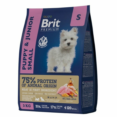 Brit Premium Dog Puppy and Junior Small полнорационный сухой корм для щенков мелких пород, с курицей 3 кг