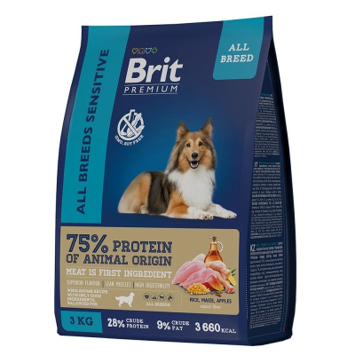 Brit Premium Dog Sensitive сухой корм для взрослых собак всех пород с чувствительным пищеварением с ягненком и индейкой 1 кг