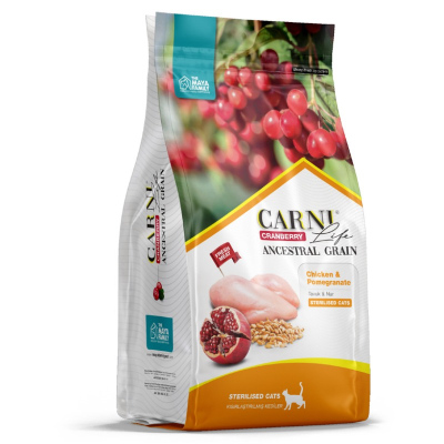 Carni Life Sterilised полнорационный сухой корм для стерилизованных кошек, низкозерновой, с курицей, гранатом и клюквой 1,5 кг