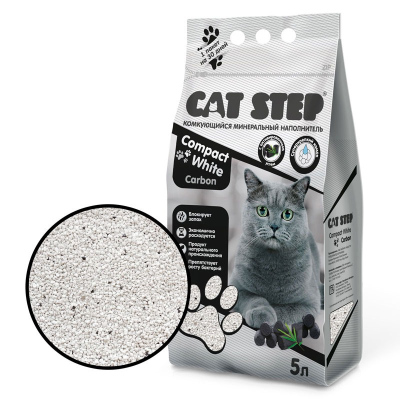 Cat Step Compact White Carbon наполнитель минеральный комкующийся с активированным углем 5 л