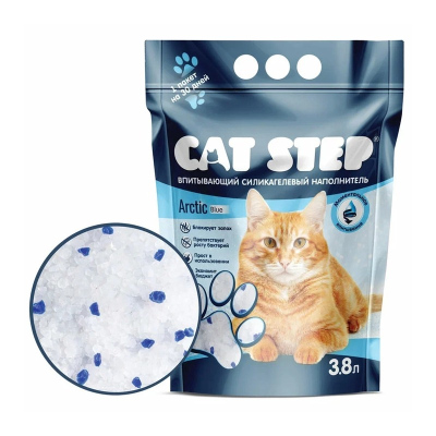 Наполнитель Cat Step для кошачьих туалетов силикагелевый впитывающий 3,8 л всех возрастов