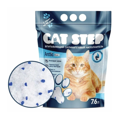 Наполнитель Cat Step для кошачьих туалетов силикагелевый впитывающий 7,6 л всех возрастов