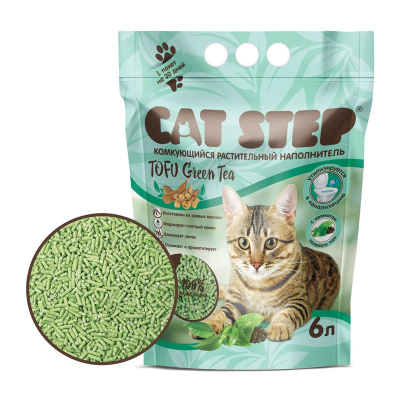 Cat Step Tofu Green Tea наполнитель растительный комкующийся с ароматом зеленого чая 6 л (3 кг) премиум