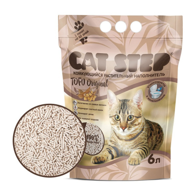 Cat Step Tofu Original наполнитель для кошек, комкующийся, растительный 6 л всех возрастов