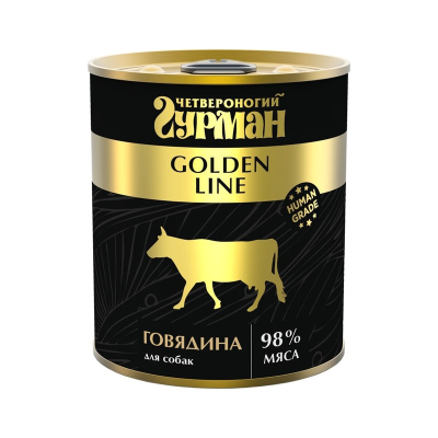 Четвероногий Гурман Golden line консервированный корм для взрослых собак с натуральной говядиной в желе 340 г (12 шт)