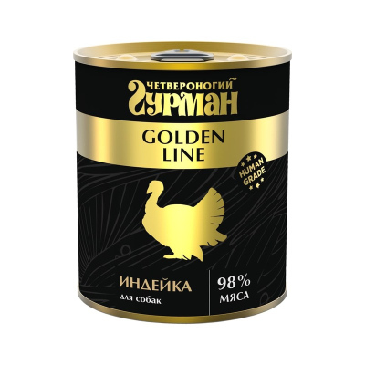 Четвероногий Гурман Golden line консервированный корм с индейкой натуральной в желе для взрослых собак 340 г