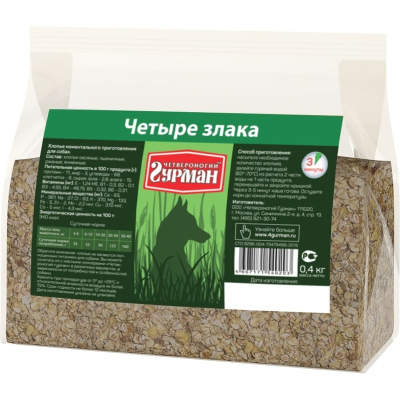 Четвероногий Гурман каша моментальная для собак, хлопья 4 злака 400 г взрослых