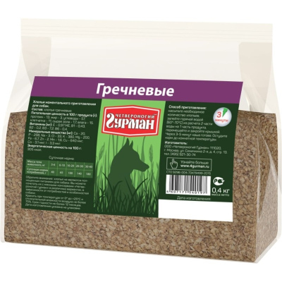 Четвероногий Гурман каша моментальная для собак, хлопья гречневые 400 г взрослых