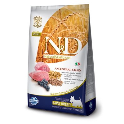 Farmina ND Ancestral Grain Dog Lamb Blueberry Adult Mini сухой низкозерновой корм для взрослых собак мелких пород с ягненком и черникой
