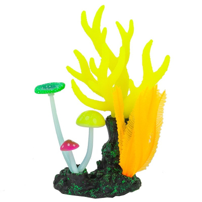 Gloxy флуоресцентная аквариумная декорация морские кораллы, желтые 14х6,5х21 см Китай 1 уп. х 1 шт.