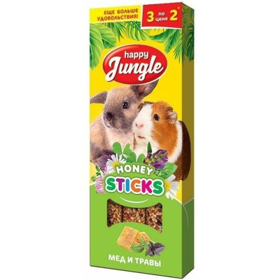 Happy Jungle лакомство для крупных грызунов, мед и травы, 3 палочки 90 г тетра пак Россия 1 уп. х 1