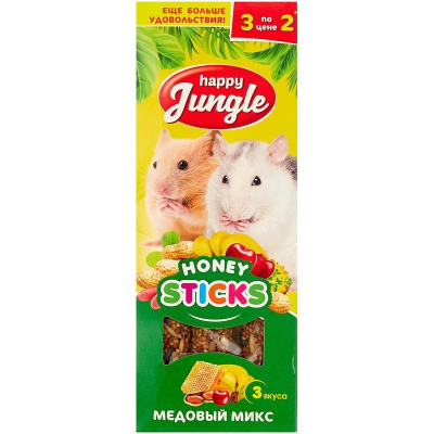 Happy Jungle лакомство для мелких грызунов медовый микс, 3 палочки 90 г тетра пак Россия 1 уп. х 1