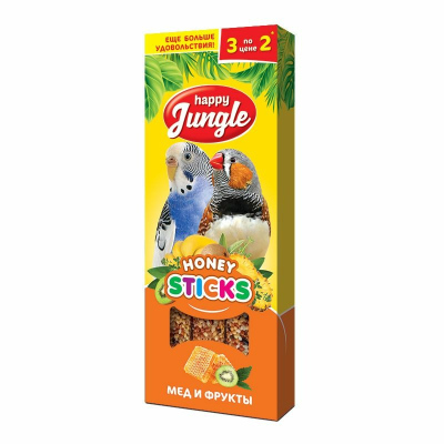 Happy Jungle лакомство для птиц, мед и фрукты, 3 палочки 90 г тетра пак Россия 1 уп. х 1 шт.