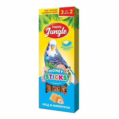 Happy Jungle лакомство для птиц, мед и минералы, 3 палочки 90 г тетра пак Россия 1 уп. х 1 шт.