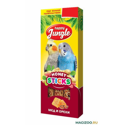 Happy Jungle лакомство для птиц, мед и орехи, 3 палочки 90 г тетра пак Россия 1 уп. х 1 шт.