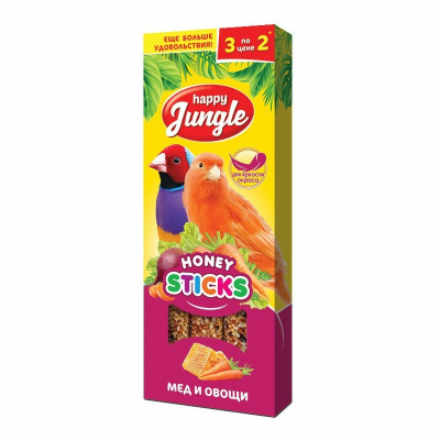 Happy Jungle лакомство для птиц, мед и овощи, 3 палочки 90 г тетра пак Россия 1 уп. х 1 шт.