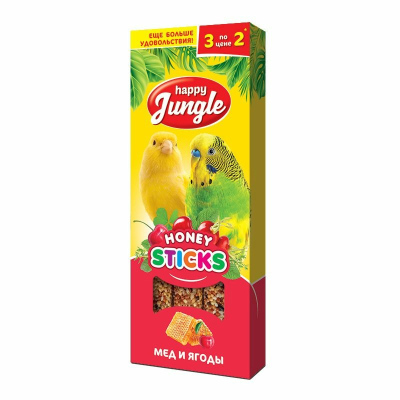 Happy Jungle лакомство для птиц, мед и ягоды, 3 палочки 90 г тетра пак Россия 1 уп. х 1 шт.