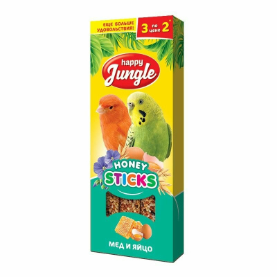 Happy Jungle лакомство для птиц, мед и яйцо, 3 палочки 90 г тетра пак Россия 1 уп. х 1 шт.