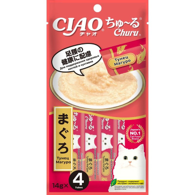 Inaba Ciao Churu лакомство пюре для взрослых кошек, для поддержания здоровья костей и суставов, с тунцом Магуро