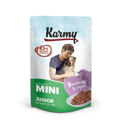 Karmy Mini Junior влажный корм для щенков мелких пород, ягненок в соусе, в паучах 80 г х 12 шт