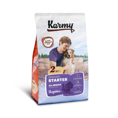 Karmy Starter полнорационный сухой корм для щенков с момента отъема до 4 месяцев, беременных и кормящик сук, с индейкой 2 кг