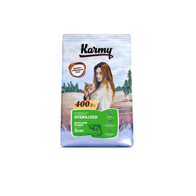 Karmy Sterilized полнорационный сухой корм для стерилизованных кошек, с лососем 400 г премиум