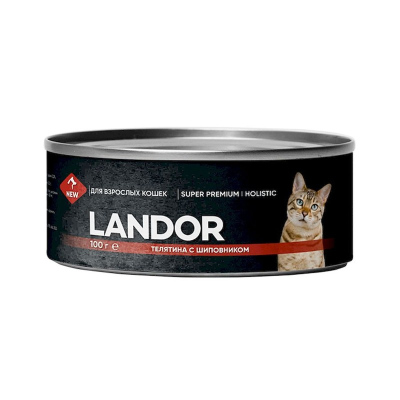 Landor полнорационный влажный корм для кошек, паштет с телятиной и шиповником, в консервах 100 г